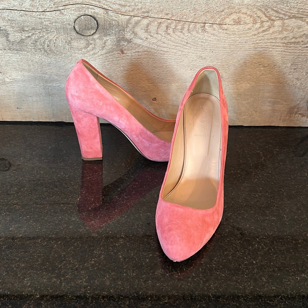 J. Crew Pink Suede Chunk Heels